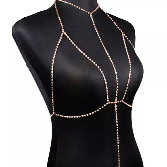 New Gold Crystal Drop Bra Body Chain - Picture 3 of 3